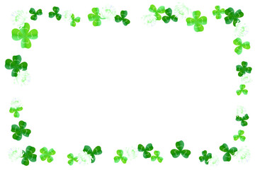 The illustration material of a frame using three-leaf clovers, four-leaf clovers, and white clover