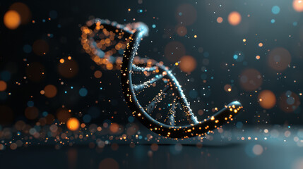 close up view of DNA molecule, beautifully illuminated with vibrant particles, showcasing intricate structure and complexity of genetic material. glowing elements create mesmerizing effect,