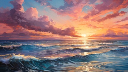 Obraz premium The sea reflecting the warm colors of the sunset as the sky changes hue