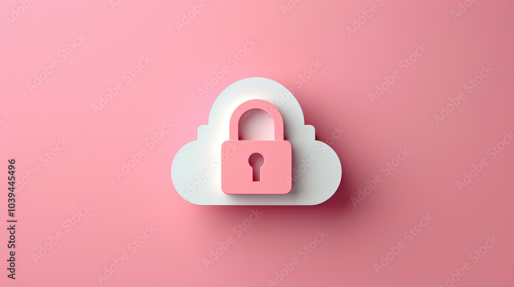 Poster cloud icon with secure lock symbolizes data protection and privacy in digital world. this modern des