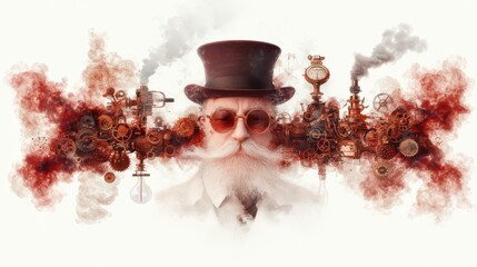 Fototapeta premium Eccentric Steampunk Inventor Surrounded by Whimsical Gadgets and Gizmos