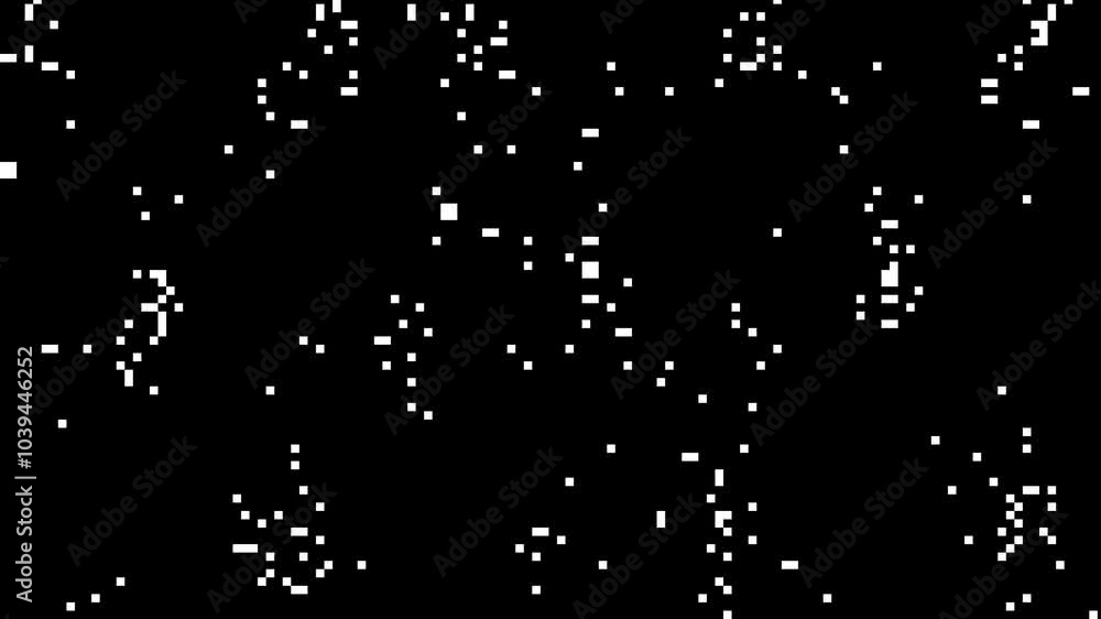 Poster abstract pixel retro 8bit noise static, square black and white animated retro video game pixelated b