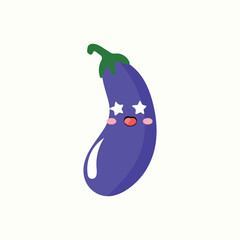 Eggplant emoticon sticker. Adorable cute eggplant mascot character. element stock