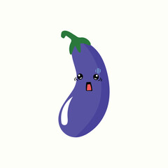 Eggplant emoticon sticker. Adorable cute eggplant mascot character. element stock