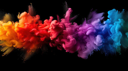 Obraz premium vibrant explosion of abstract light streaks in spectrum of colors, showcasing swirling patterns of orange, pink, purple, and blue against black background. This dynamic composition evokes sense of