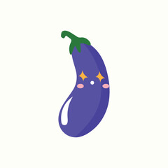 Eggplant emoticon sticker. Adorable cute eggplant mascot character. element stock