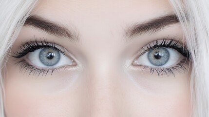 Naklejka premium blue eyes framed by long lashes, white locks cascading down