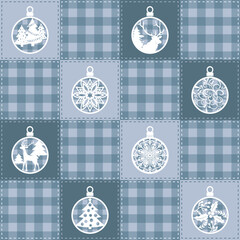 Christmas Patchwork Checkered Plaid Tartan Quilt Baubles Seamless Pattern