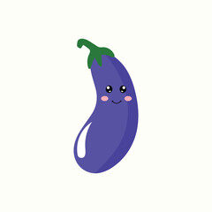 Eggplant emoticon sticker. Adorable cute eggplant mascot character. element stock