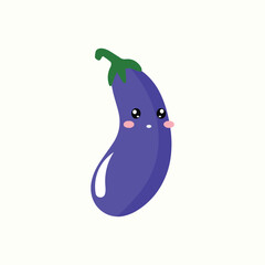 Eggplant emoticon sticker. Adorable cute eggplant mascot character. element stock