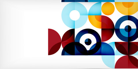 Minimal geometric abstract background. Circle square and triangle design. Trendy techno business template for wallpaper, banner, background or landing