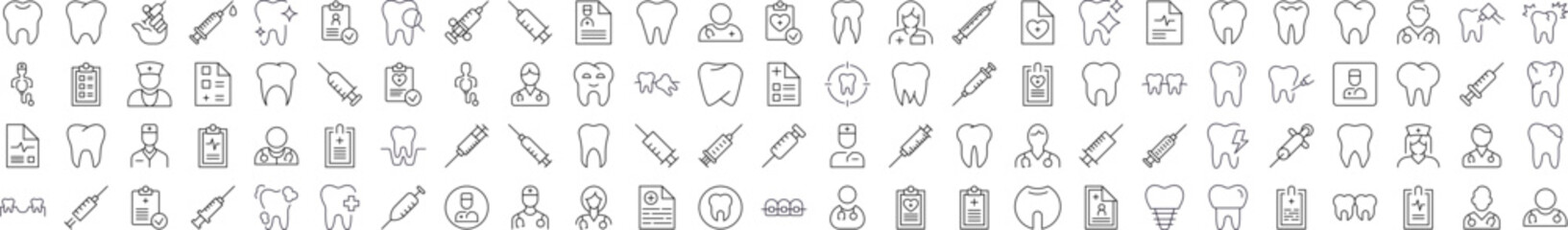 Dentist Related Symbol Set. Contains Icons of Teeth, Doctor, Syringe, Prescription for Banners, Infographics, Books, Articles and Other Types of Design