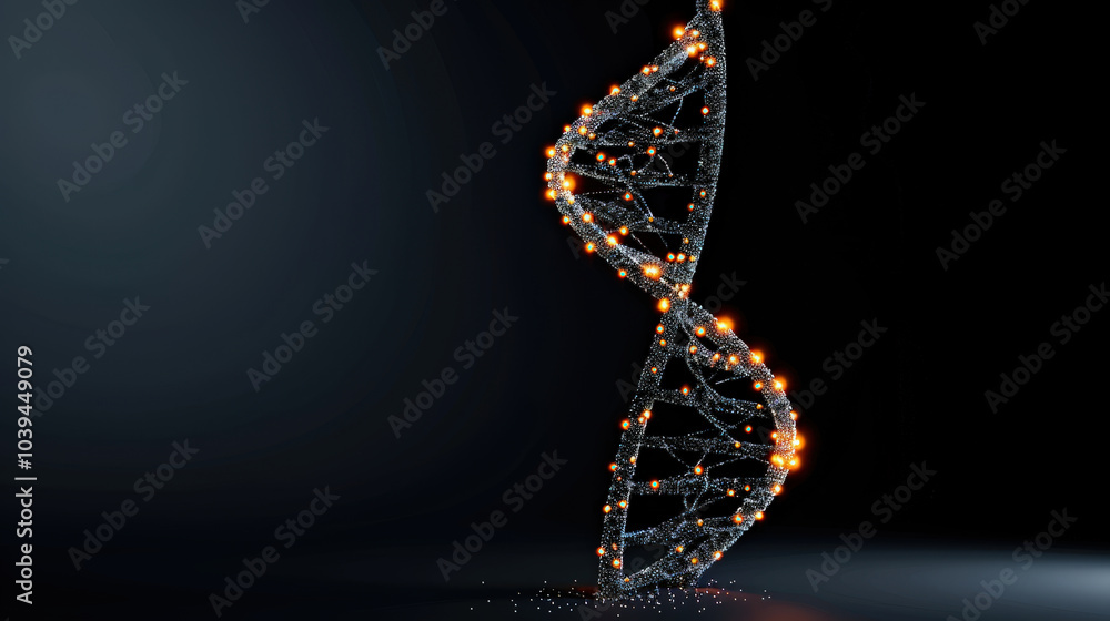Poster detailed 3d visualization of dna molecule showcasing its intricate structure and glowing elements, r