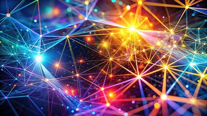 Fototapeta premium Abstract polygons illuminate a futuristic data network.