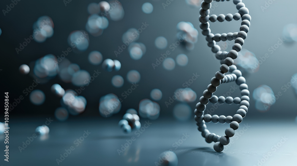 Poster digital representation of dna strand in laboratory environment, showcasing molecular structures and 