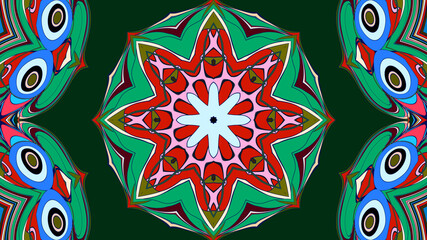 Abstract colorful psychedelic mandala kaleidoscope background pattern for a summer music festival