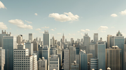 Obraz premium dynamic metropolis filled with skyscrapers and modern architecture, showcasing vibrant urban landscape under clear sky. scene captures essence of city life and innovation