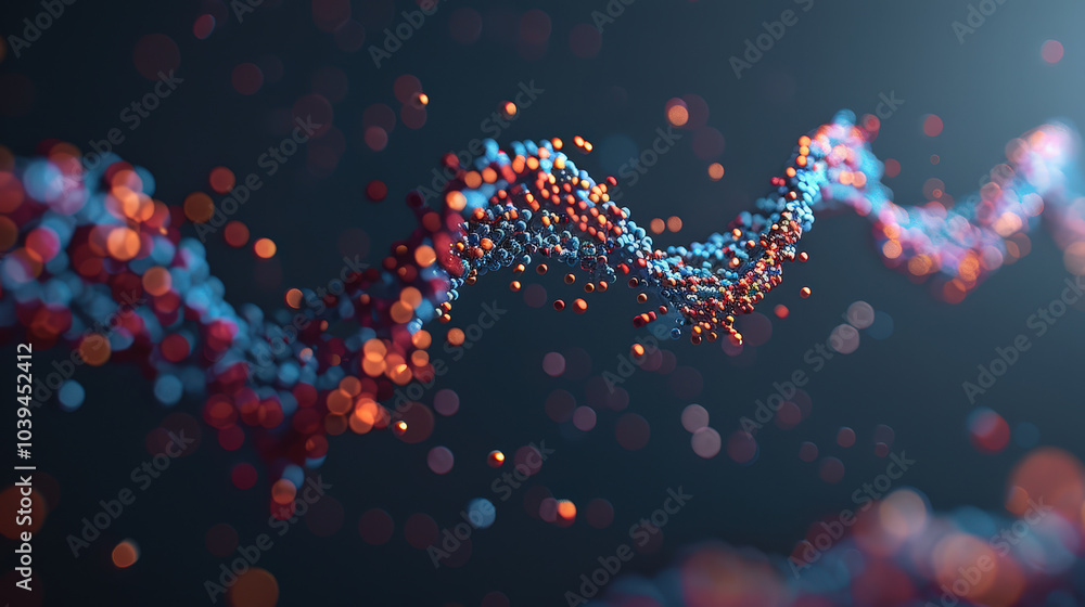 Poster vibrant floating dna strand interlaced with colorful genetic code, showcasing intricate details and 