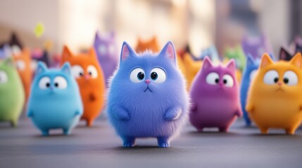 Obraz premium Colorful cartoon cats with big eyes