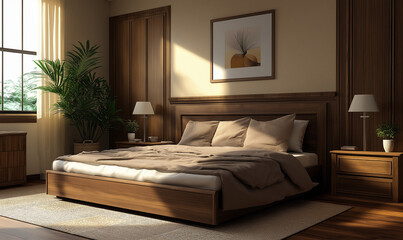 Duże łóżko w sypialni.