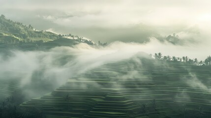 Obraz premium Misty Morning Scene Over Rice Terraces