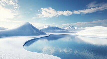 Serene Winter Landscape with Snow and Water Reflection