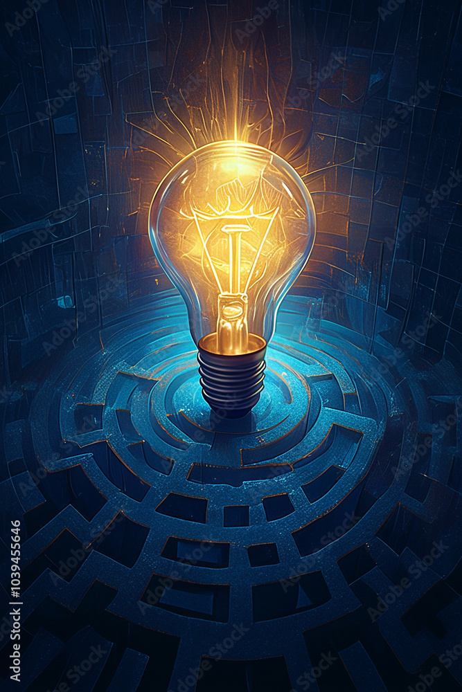 Poster illuminating the path to innovation the bright idea concept represented by a glowing lightbulb in a 