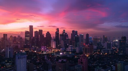 Fototapeta premium Panoramic City Skyline View at Sunset