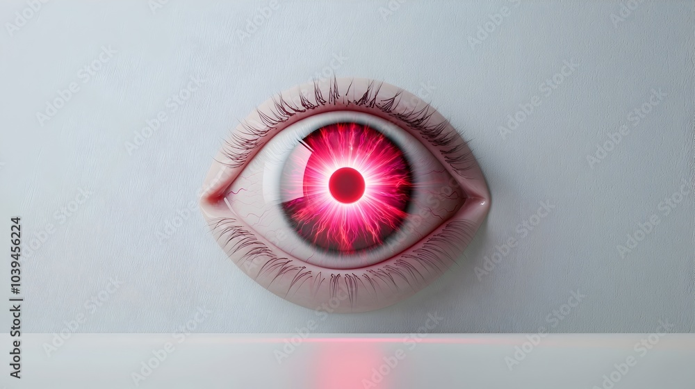 Poster captivating spectrum rays emitting from 3d eye on minimal white surface