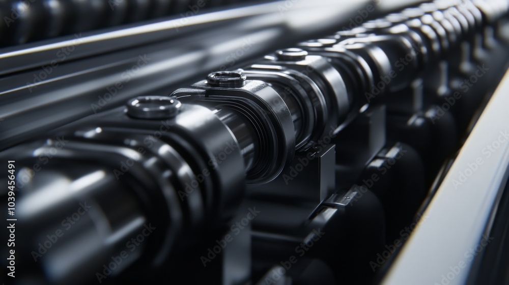 Poster automated assembly line close-up detail