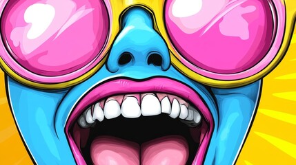  A tight shot of a person donning sunglasses, accompanied by a face adorned with a mouthful of googly eyes