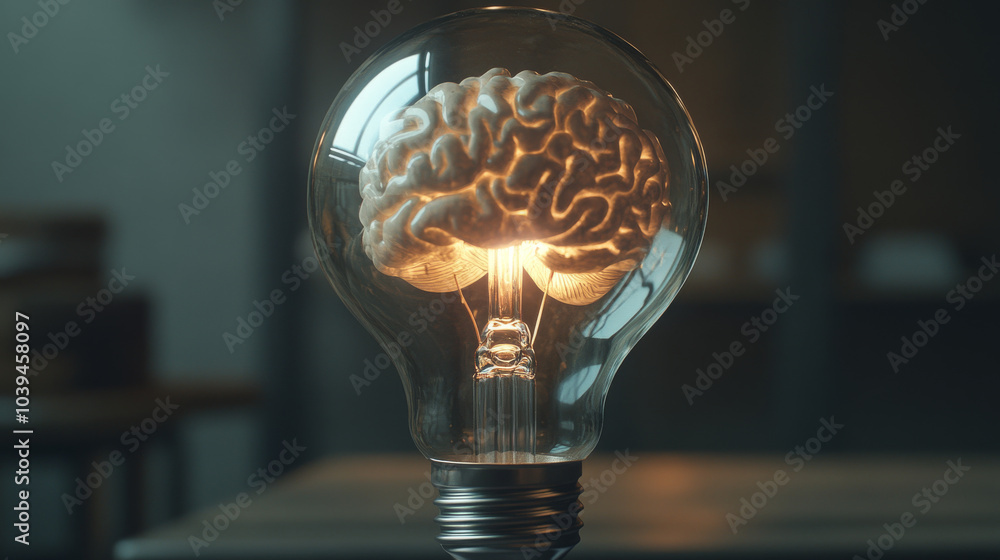 Poster a clear lightbulb represents the brain, highlighting the ideas of neural networks and artificial int