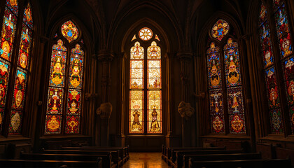 Fototapeta premium Golden-dark stained glass patterns