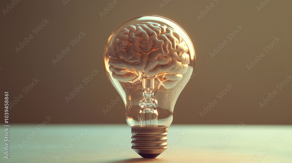 Poster a clear lightbulb represents the brain, highlighting the ideas of neural networks and artificial int