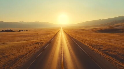 Highway at sunset in vast open landscape