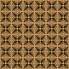 Vintage Tile Seamless Pattern With Brown Color Combination. Talavera Pattern Design