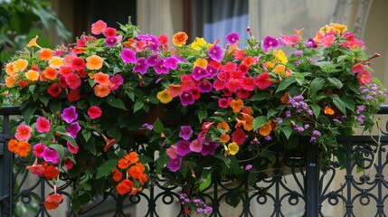 Fototapeta premium Vibrant Balcony Filled with Flowering Creepers