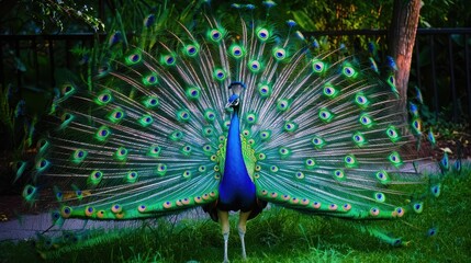 Obraz premium Vibrant Peacock Displaying Colorful Plumage