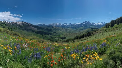 Scenic Mountain Valley with Colorful Wildflowers