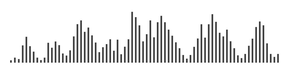 Sound wave or voice message waveform. Podcast, media record, radio signal. Decibel audio record icon isolated on white background. Equalizer line