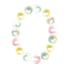 Pearl beads on the neck, bracelet hand-painted in watercolor. Necklace with precious pearls are strung in ellipse shape. Illustration drawn of mother-of-pearl sea pearls from different colors. Can be
