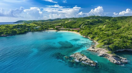 Aerial View of Secluded Cove with Turquoise Water