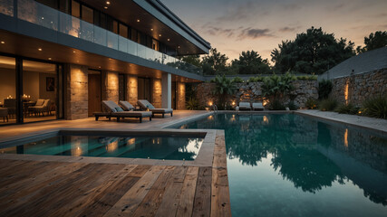 Cozy swimming pool with garden