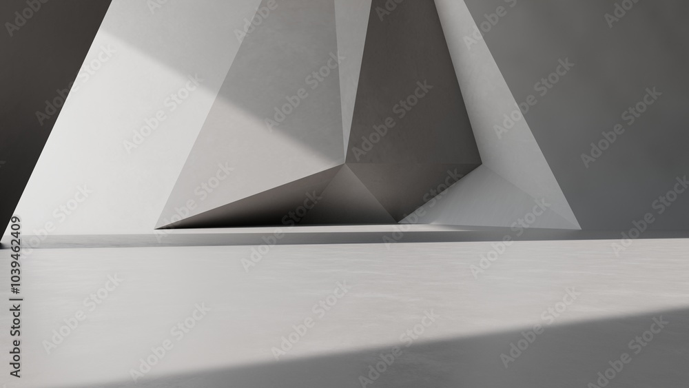 Aufkleber abstract of concrete interior space with geometric design, perspective of brutalism architecture, 3d