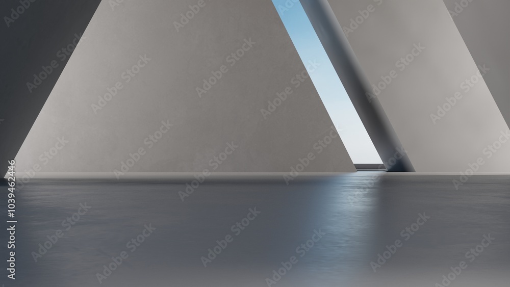 Aufkleber abstract of concrete interior space with geometric design, perspective of brutalism architecture, 3d