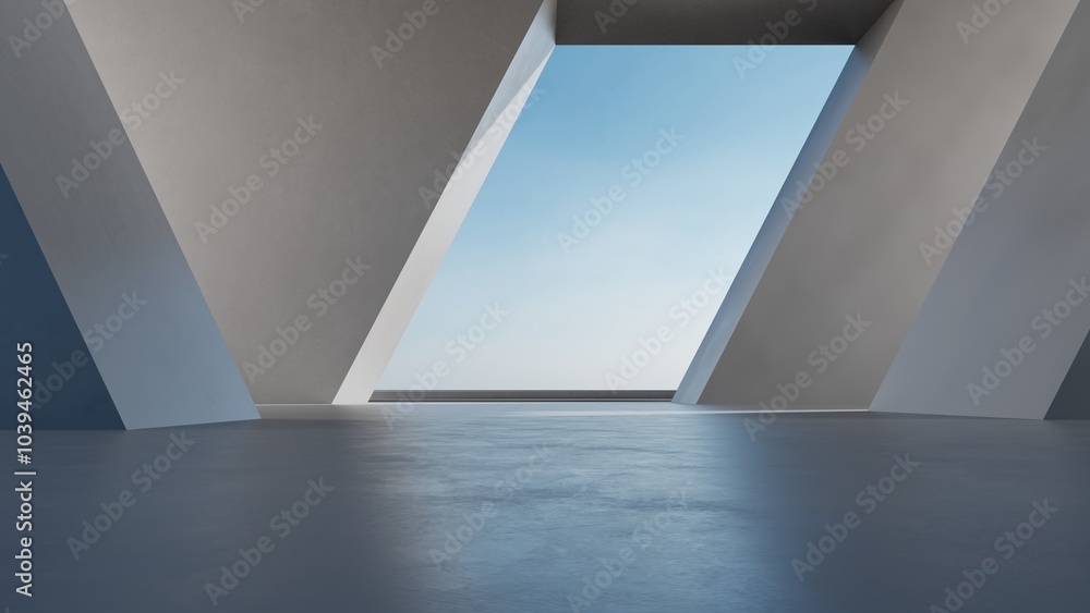 Aufkleber abstract of concrete interior space with geometric design, perspective of brutalism architecture, 3d