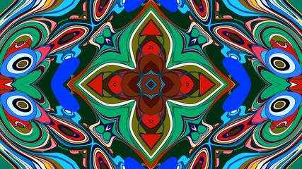 Abstract colorful psychedelic mandala kaleidoscope background pattern for a summer music festival