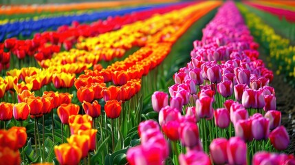 Aerial View of Colorful Tulip Field in Bloom