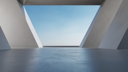 Obraz premium Abstract of concrete interior space with geometric design, Perspective of brutalism architecture, 3d rendering