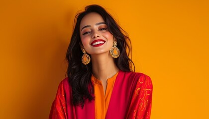 Fototapeta premium Bold Statement with Vibrant Indian Earrings generative ai